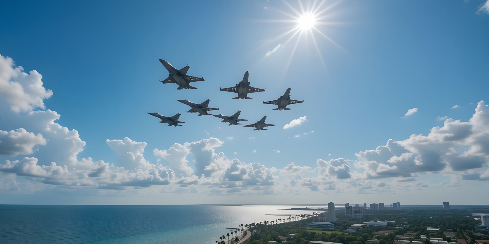 Fighter jets flying over Miami Beach during the 2025 Hyundai Air & Sea Show